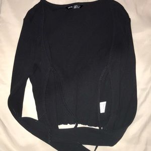 Tie up open front long sleeve crop top